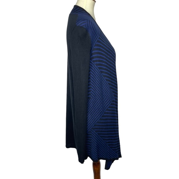 Design History Cardigan Sweater Womens Medium Blue Black Striped Open Front - Picture 3 of 6